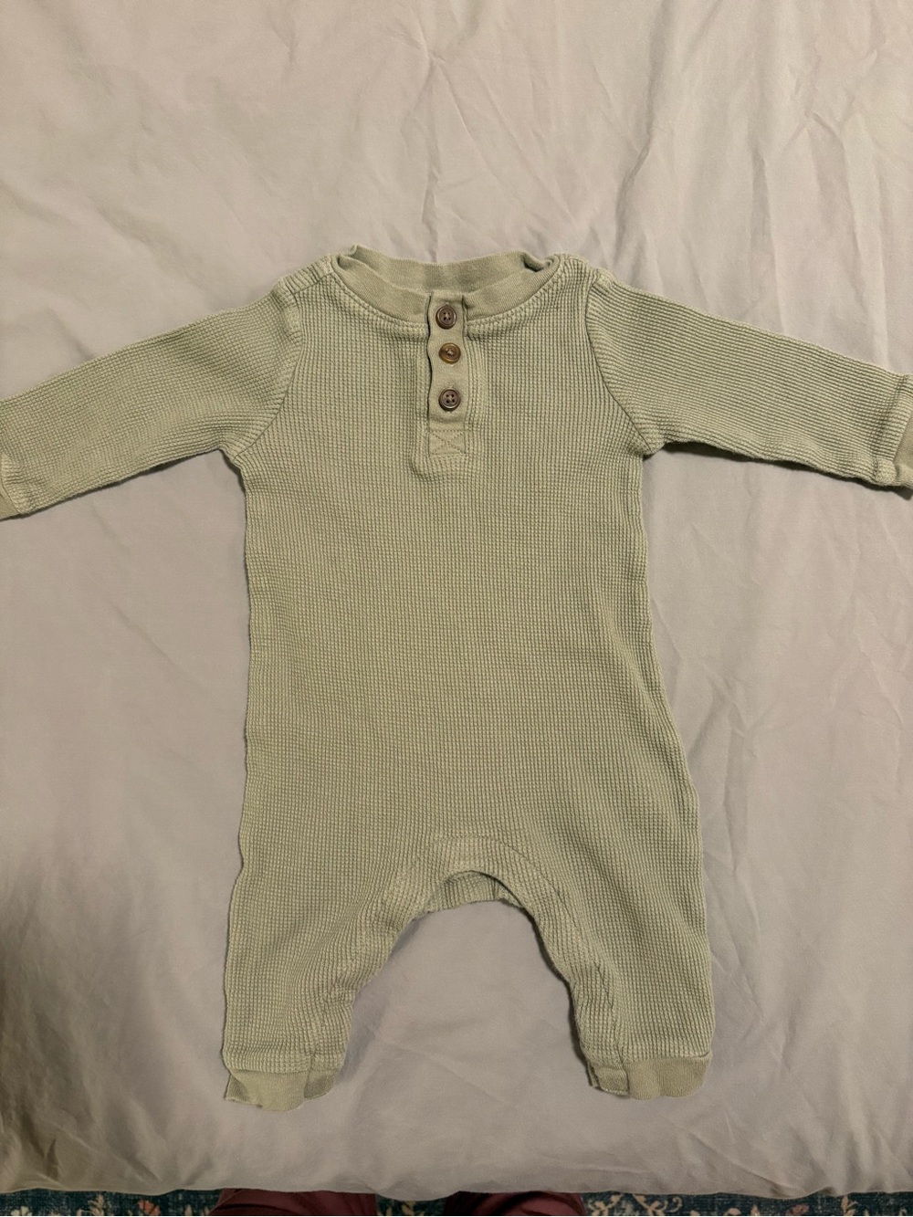 Old Navy 3-6M Waffle-Knit Long-Sleeve Jumpsuit in Sage Green